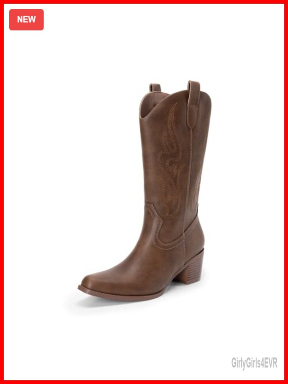 DREAM PAIRS Women's Square Toe Mid Calf Western Boots Pull-On